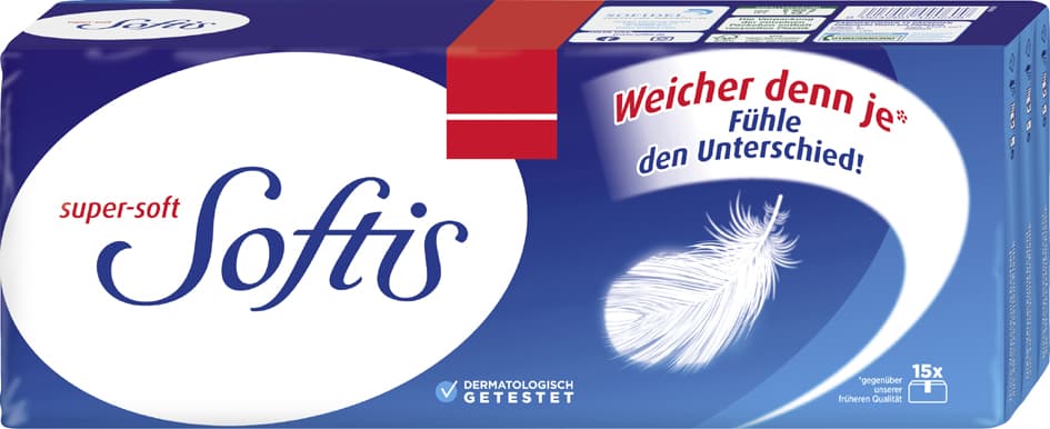 Softis Taschentücher super-soft, 4-lagig, weiß, 15er Pack