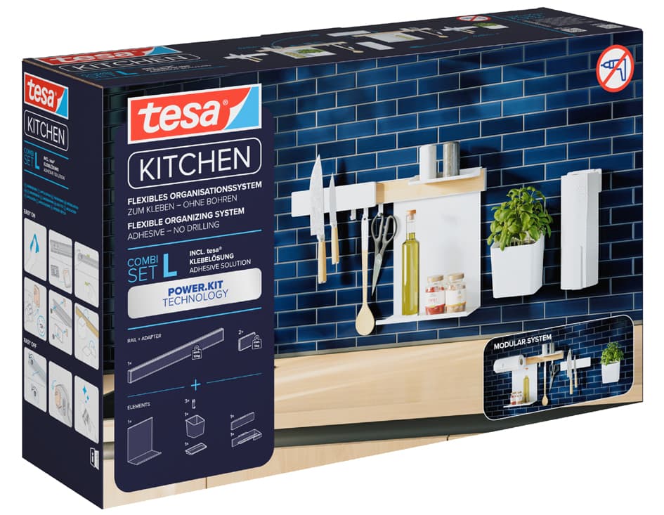 tesa KITCHEN Combi-Set L, 8-teilig, weiß