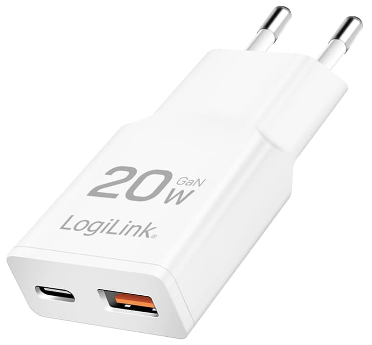 LogiLink USB-Steckdosenadapter, 1x USB-C (PD), 1x USB-A (QC)
