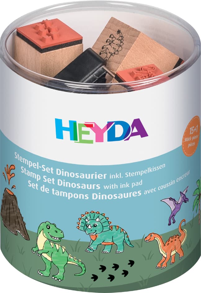 HEYDA Motivstempel-Set , Dinosaurier, , Klarsicht-Runddose