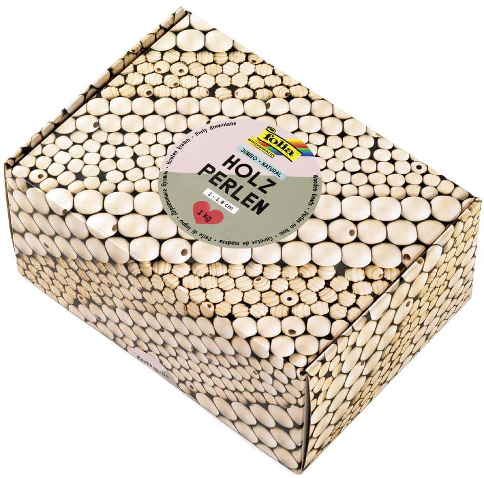 folia Holzperlen-Mix NATURAL Jumbobox, 1 kg