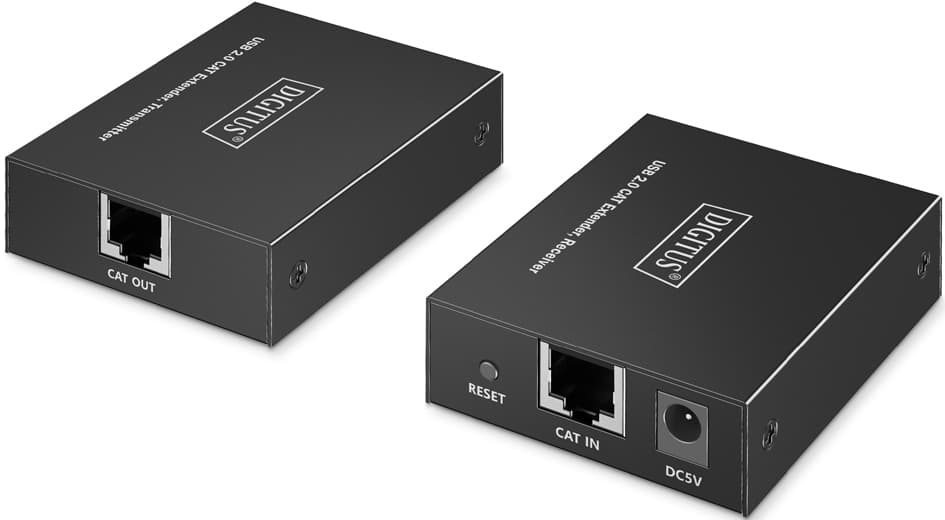 DIGITUS USB 2.0 Extender, USB-A, 4 Ports, schwarz