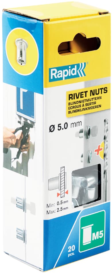Rapid Blindnietmuttern M5, aus Stahl, in Schachtel