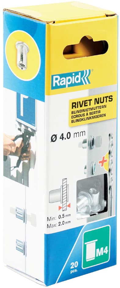 Rapid Blindnietmuttern M4, aus Stahl, in Schachtel
