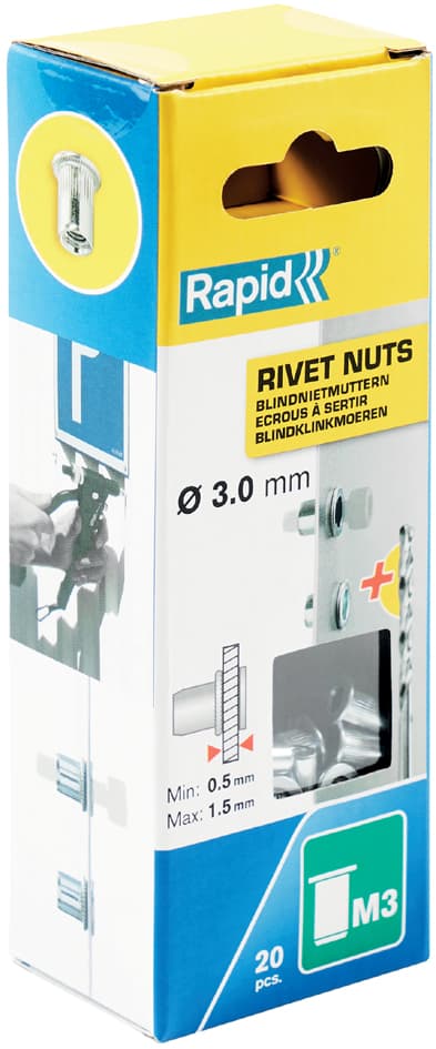 Rapid Blindnietmuttern M3, aus Stahl, in Schachtel