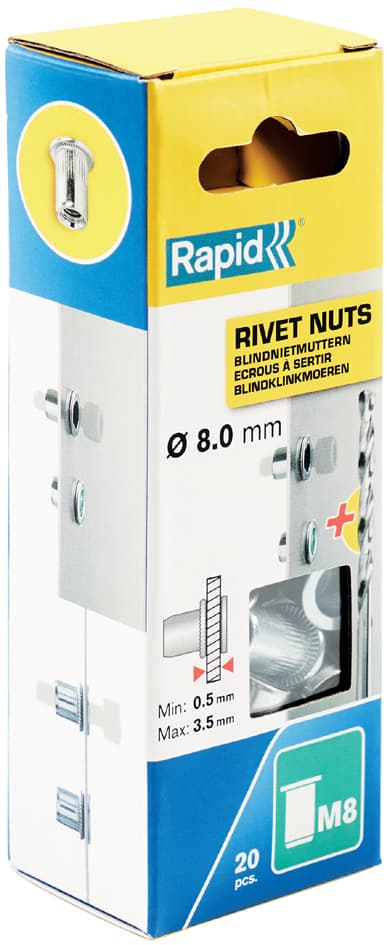 Rapid Blindnietmuttern M8, aus Stahl, in Schachtel