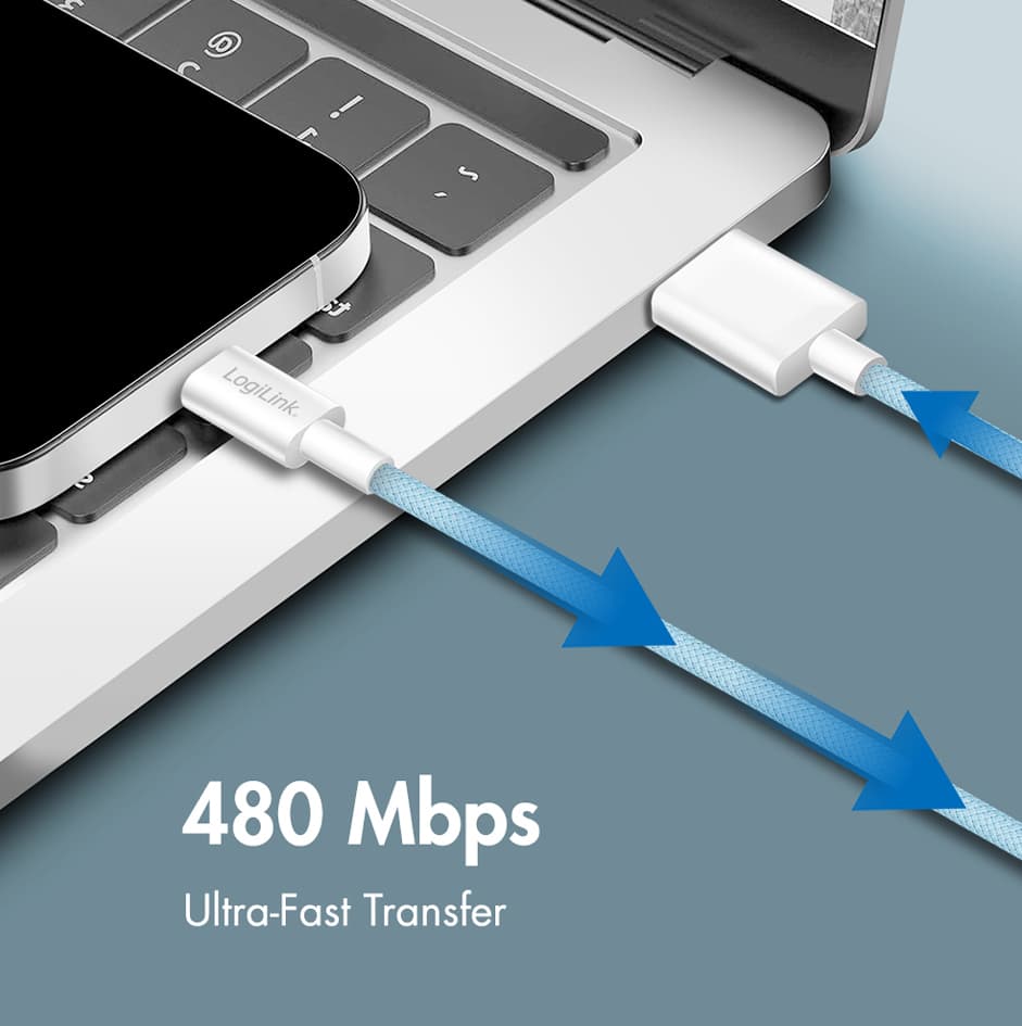 LogiLink USB 2.0 Kabel, USB-A - USB-C Stecker, 0,5 m, blau