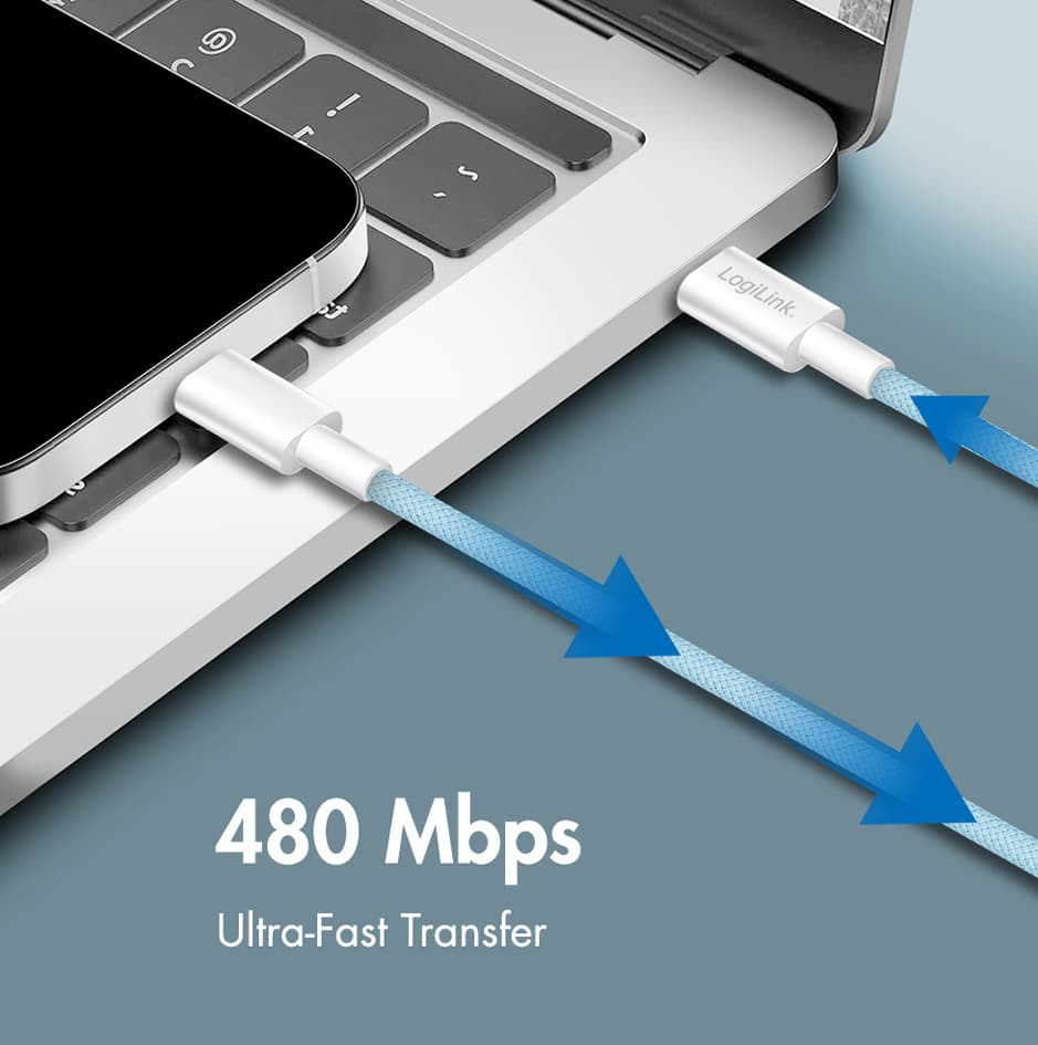 LogiLink USB 2.0 Kabel, USB-C - USB-C Stecker, 0,5 m, blau