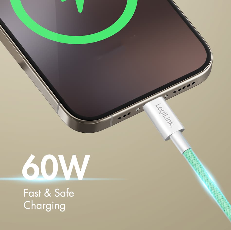 LogiLink USB 2.0 Kabel, USB-A - USB-C Stecker, 1,0 m, grün