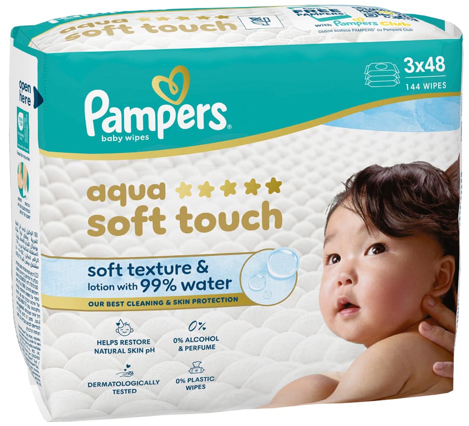 Pampers Feuchttücher aqua soft touch, 3er Pack