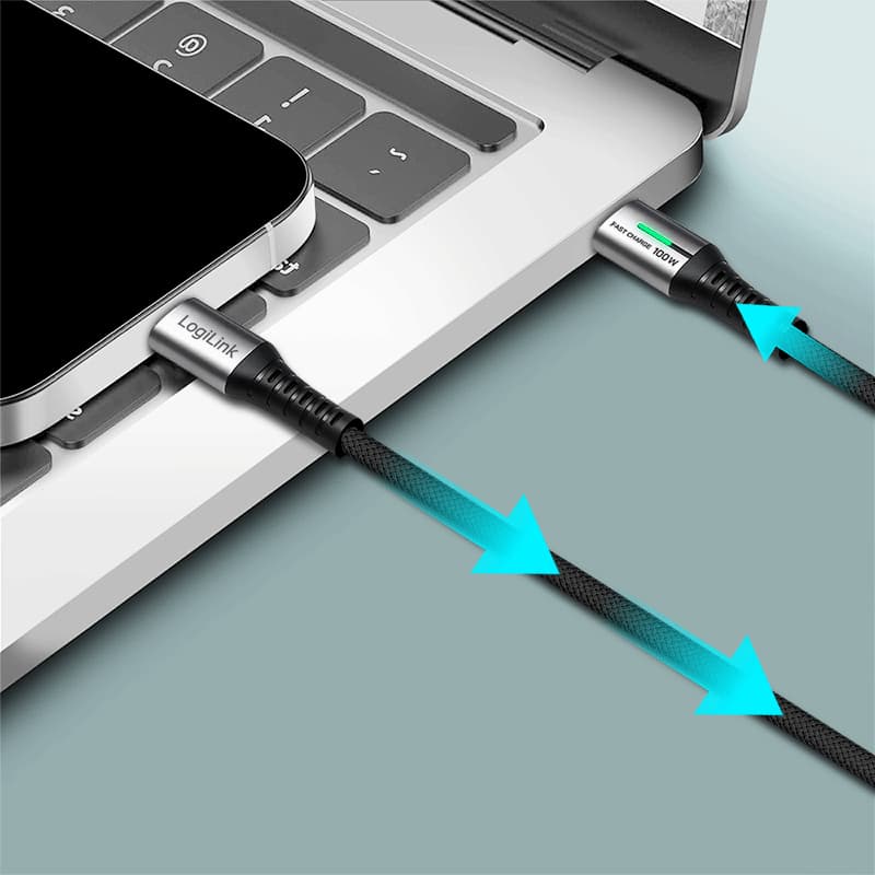 LogiLink USB 2.0 Kabel mit LED, USB-C - USB-C Stecker, 1,0 m
