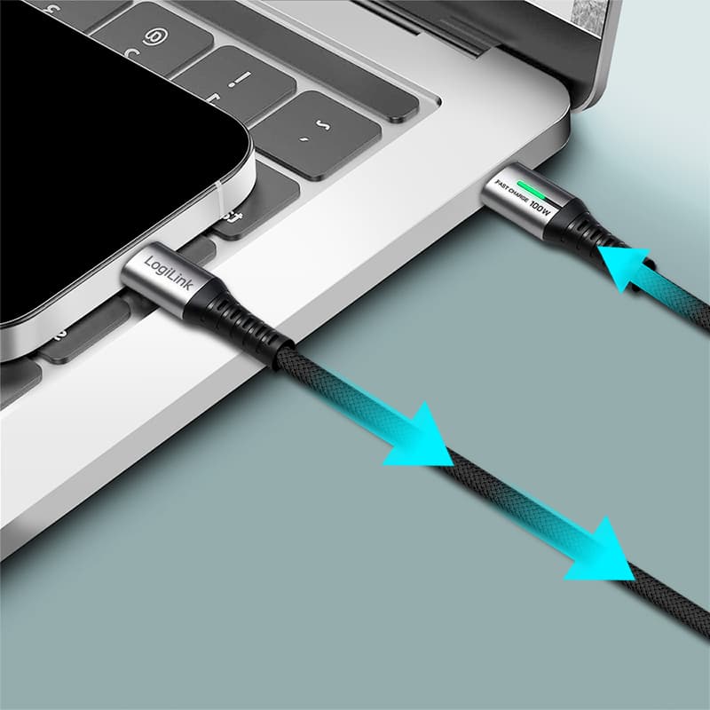 LogiLink USB 3.2 Kabel mit LED, USB-C - USB-C Stecker, 1,5 m
