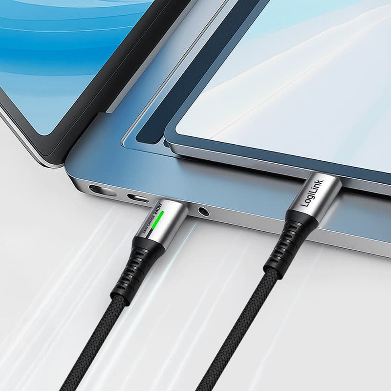 LogiLink USB 3.2 Kabel mit LED, USB-C - USB-C Stecker, 2,0 m