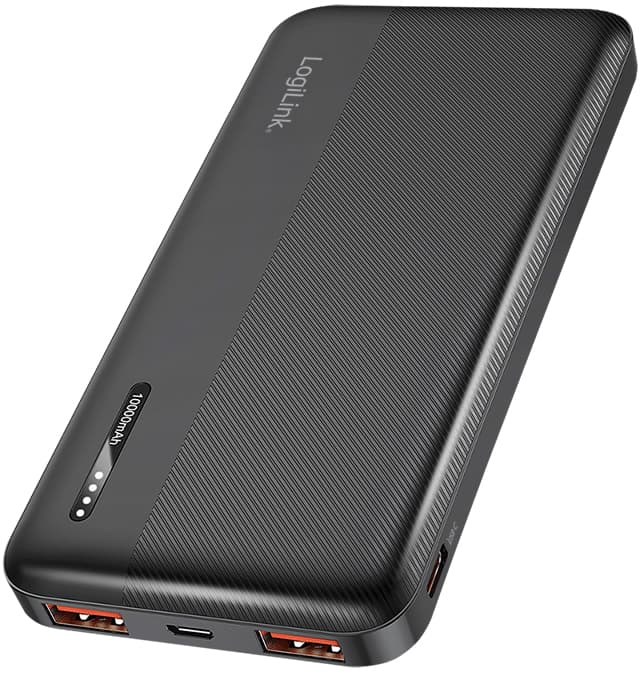 LogiLink Powerbank, 10.000 mAh, 2x USB-A, 2x USB-C, schwarz