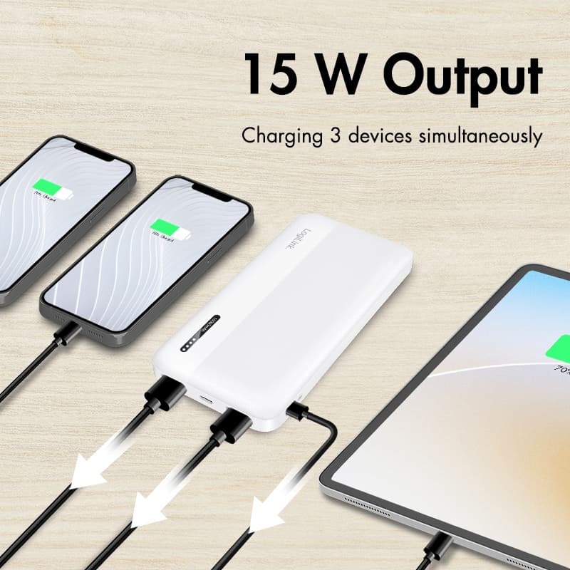 LogiLink Powerbank, 10.000 mAh, 2x USB-A, 2x USB-C, weiß