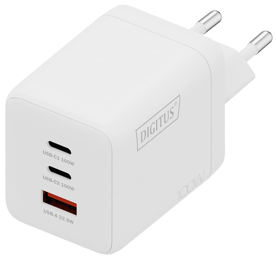 DIGITUS USB-Steckdosenadapter GaN Charger, 2x USB-C/1x USB-A