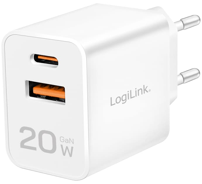 LogiLink USB-Steckdosenadapter, 1x USB-A, 1x USB-C, 20 Watt