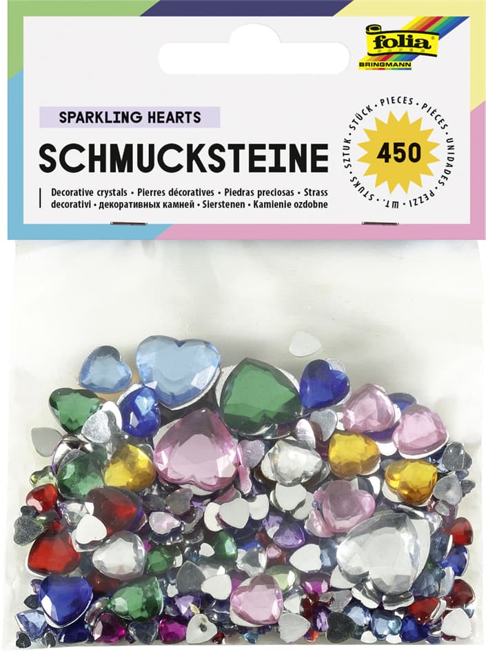 folia Schmucksteine , Herzen, , Größen und Farben sortiert
