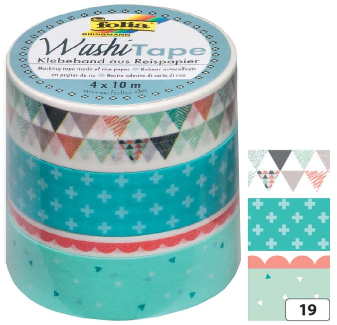 folia Deko-Klebeband Washi-Tape PASTELL, 4er Set