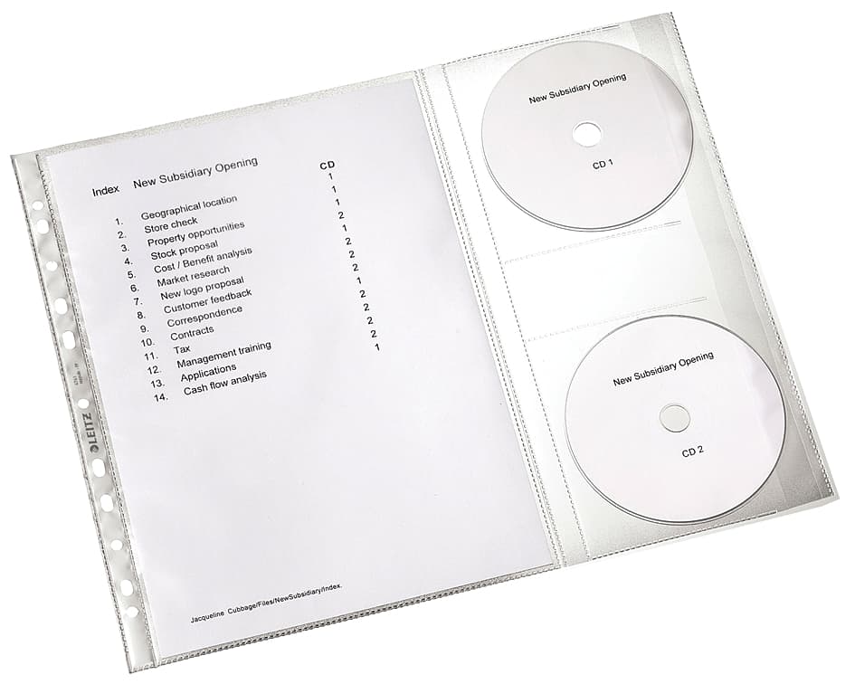 LEITZ Prospekthülle mit CD-Klappe, A4, PP, genarbt, 0,12 mm