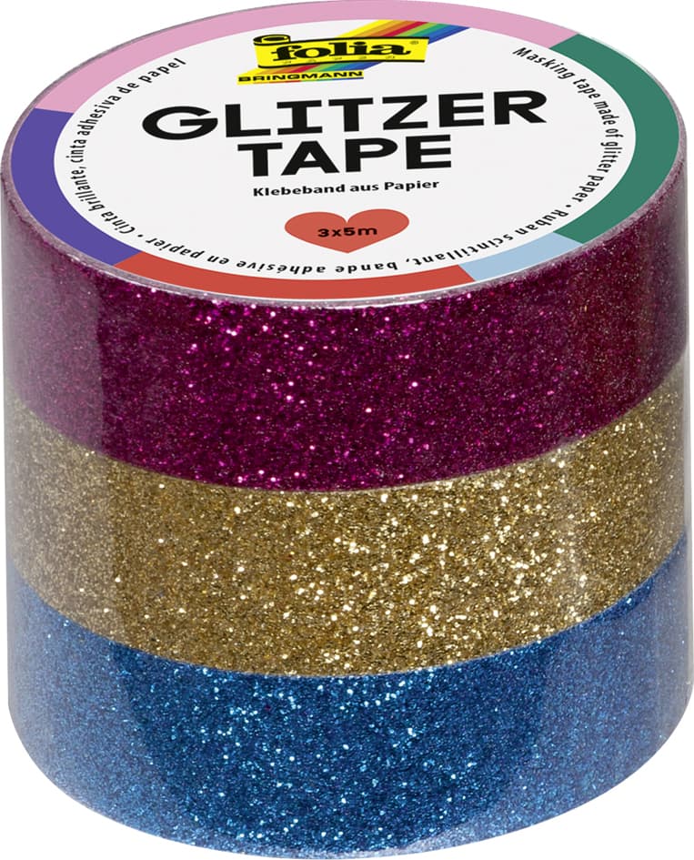 folia Deko-Klebeband , Glitzer Tape, , pink/gold/hellblau