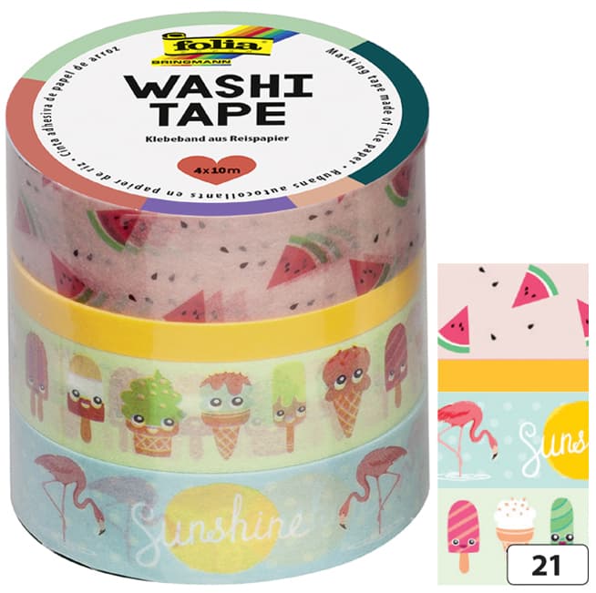folia Deko-Klebeband Washi-Tape TROPICAL, 4er Set