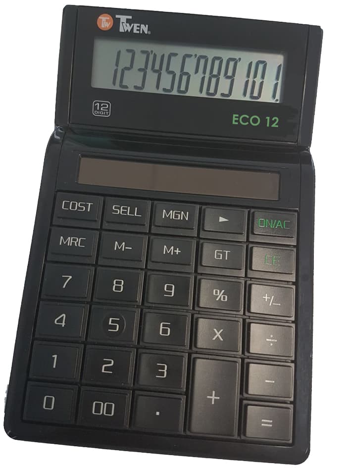TWEN Tischrechner ECO 12, 12-stelliges LC-Display, Solar
