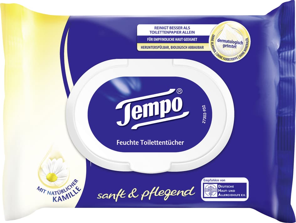 Tempo Feuchte Toilettentücher sanft & pflegend, mit Kamille