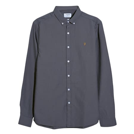 Farah Brewer Organic Cotton Oxford Shirt - Grey - XL