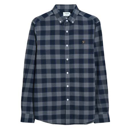 Farah Brewer Organic Check Shirt - Blue - XL
