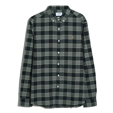 Farah Brewer Organic Check Shirt - Green - XL