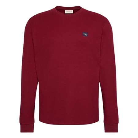 Calvin Klein Jeans Long Sleeve Waffle Badge Crew T-shirt - Red - XL