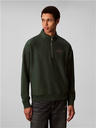 Calvin Klein Jeans Premium Terry Relaxed Quarter Zip Sweatshirt - Green - XL