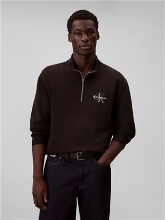 Calvin Klein Jeans Premium Terry Relaxed Quarter Zip Sweatshirt - Black - XL
