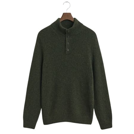 Gant Wool Blend Neps Half Buttoned Sweater - Green - XL