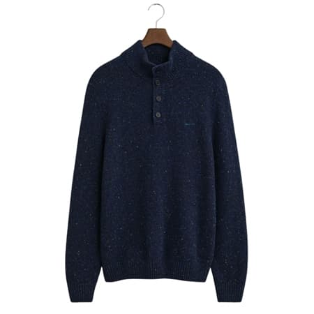 Gant Wool Blend Neps Half Buttoned Sweater - Navy - XL