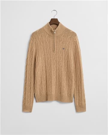 Gant Lambswool Cable Half Zip Jumper - Beige - XL