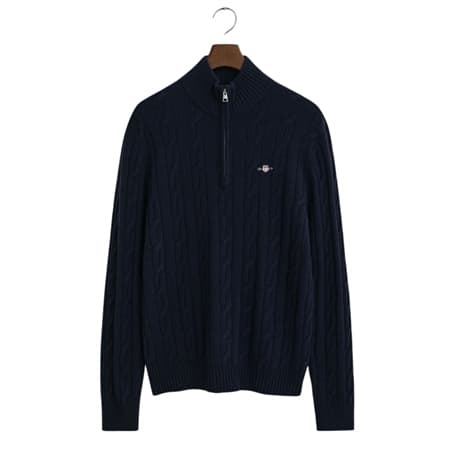 Gant Lambswool Cable Half Zip Jumper - Navy - XL