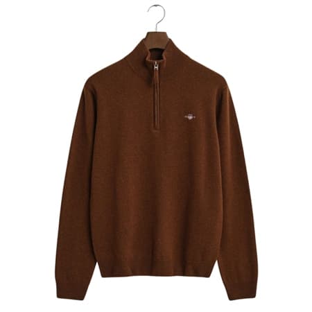 Gant Superfine Lambswool Half Zip Sweater - Brown - XL