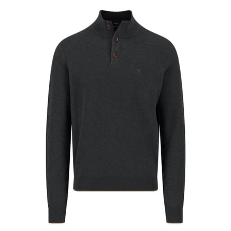 Fynch Hatton Troyer Button Cotton Sweater - Black - XL