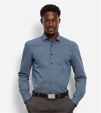 Olymp Patterned Business Shirt - Navy - XL