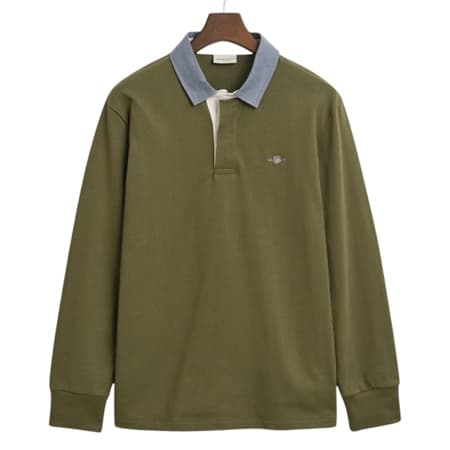 Gant Cotton Chambray Heavy Rugby Shirt - Green - M