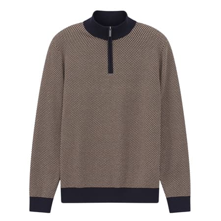 Bugatti Mens Half Zip Textured Sweater - Beige - XL