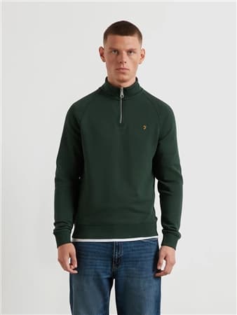 Farah Jim Organic Cotton 1/4 Zip Sweatshirt - Popular Green - L