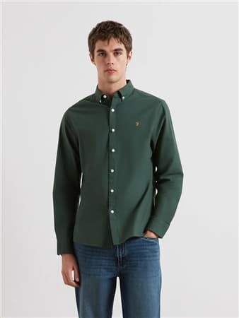 Farah Slim Fit Brushed Organic Cotton Shirt - Popular Green - XL