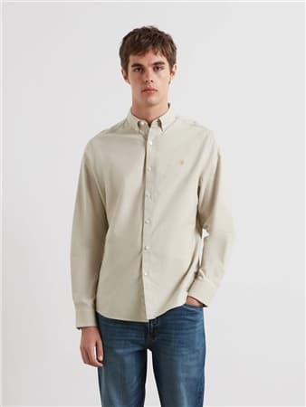Farah Brewer Slim Fit Organic Cotton Oxford Shirt - White Smoke - XL