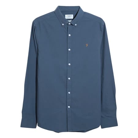 Farah Brewer Slim Fit Organic Cotton Oxford Shirt - River Blue - XL