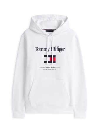 Tommy Hilfiger Logo Embroidery Flex Fleece Hoodie - White - XL
