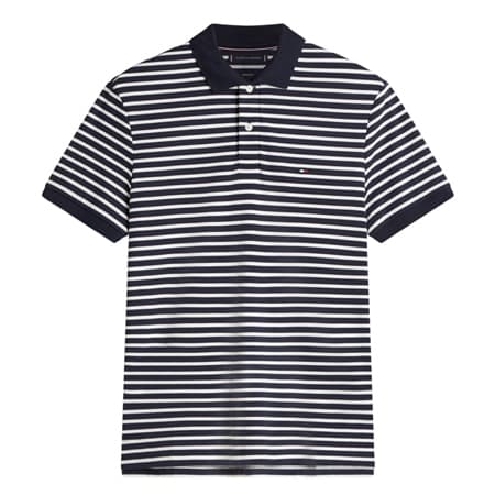 Tommy Hilfiger Liquid Cotton Interlock Knit Striped Polo Shirt- Navy - XL