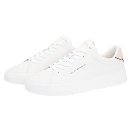 Tommy Hilfiger Logo Court Trainers With Leather - Beige - 46